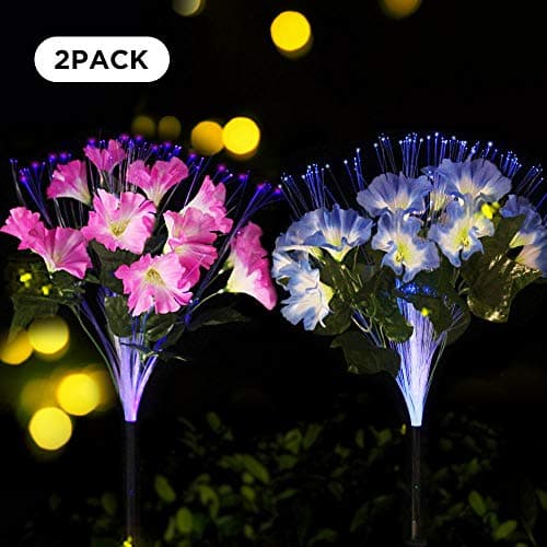 Sooreally Outdoor Solar Garden Stake Lights, 2 Pack Solar Powered Flower Lights, Multi-Color Changing LED Solar Landscape Lighting Light for Garden, Patio, Flowerbed, Fence (Pink & Blue)