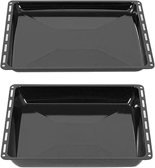 ICQN 465 x 370 x 30 and 60 mm Baking Tray Set, Suitable for Bosch Neff Constructa, 2-Piece Enamelled Grease Pan for Oven, Scratch-Resistant & Rose Free, 46.5 x 37 x 3 and 6 cm