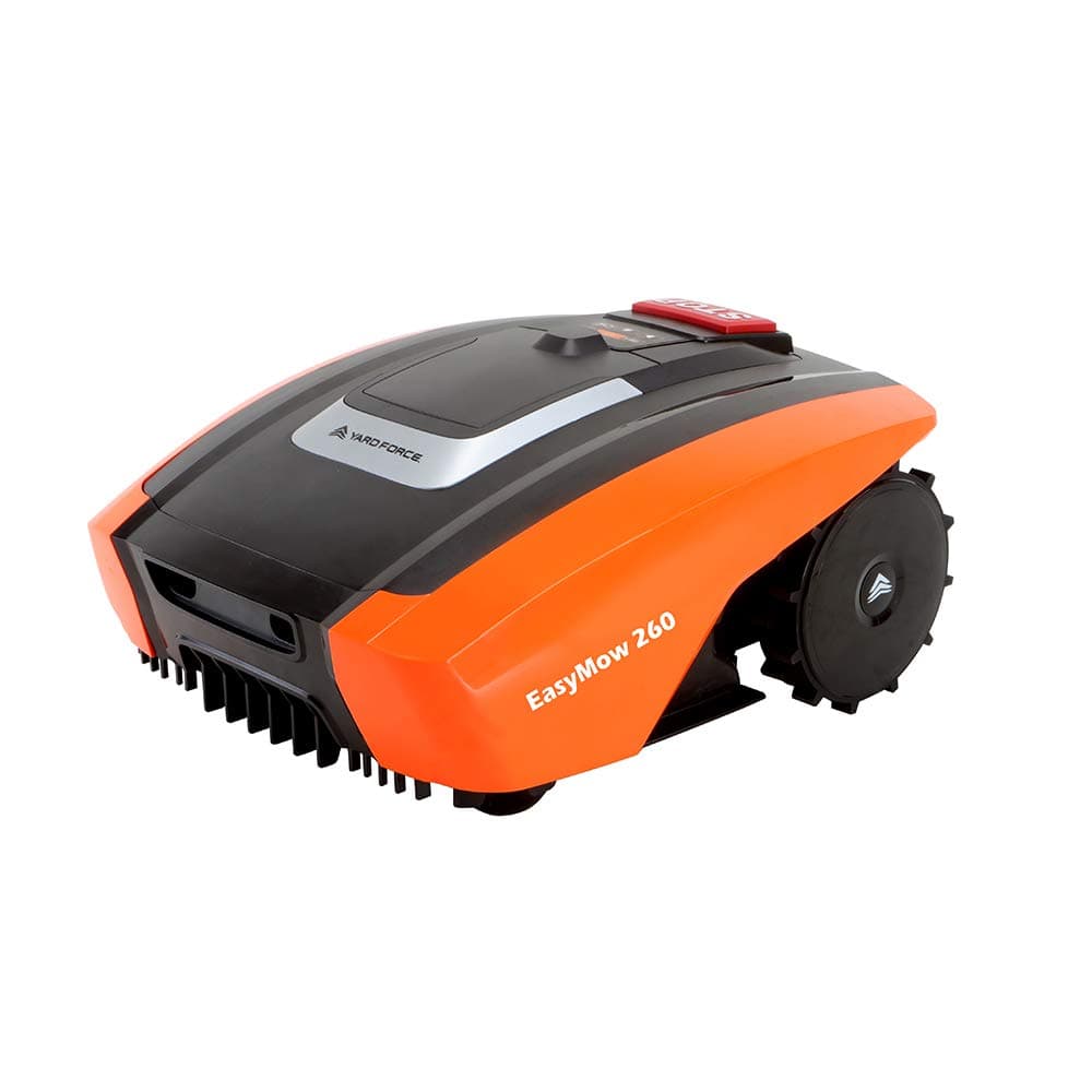 – Yard Force EasyMow 260B Robotic Lawnmower with additional protection with built-in sensors: lift, obstacle, turnover, Tilt for lawns, Orange, 260 m²