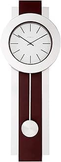 Howard Miller Bergen Wall Clock 625-279 – Modern, Merlot Cherry Finish, Brushed Nickel Pendulum, Bezel & Sidebars, Quartz Movement, Black Bar Hour Markers