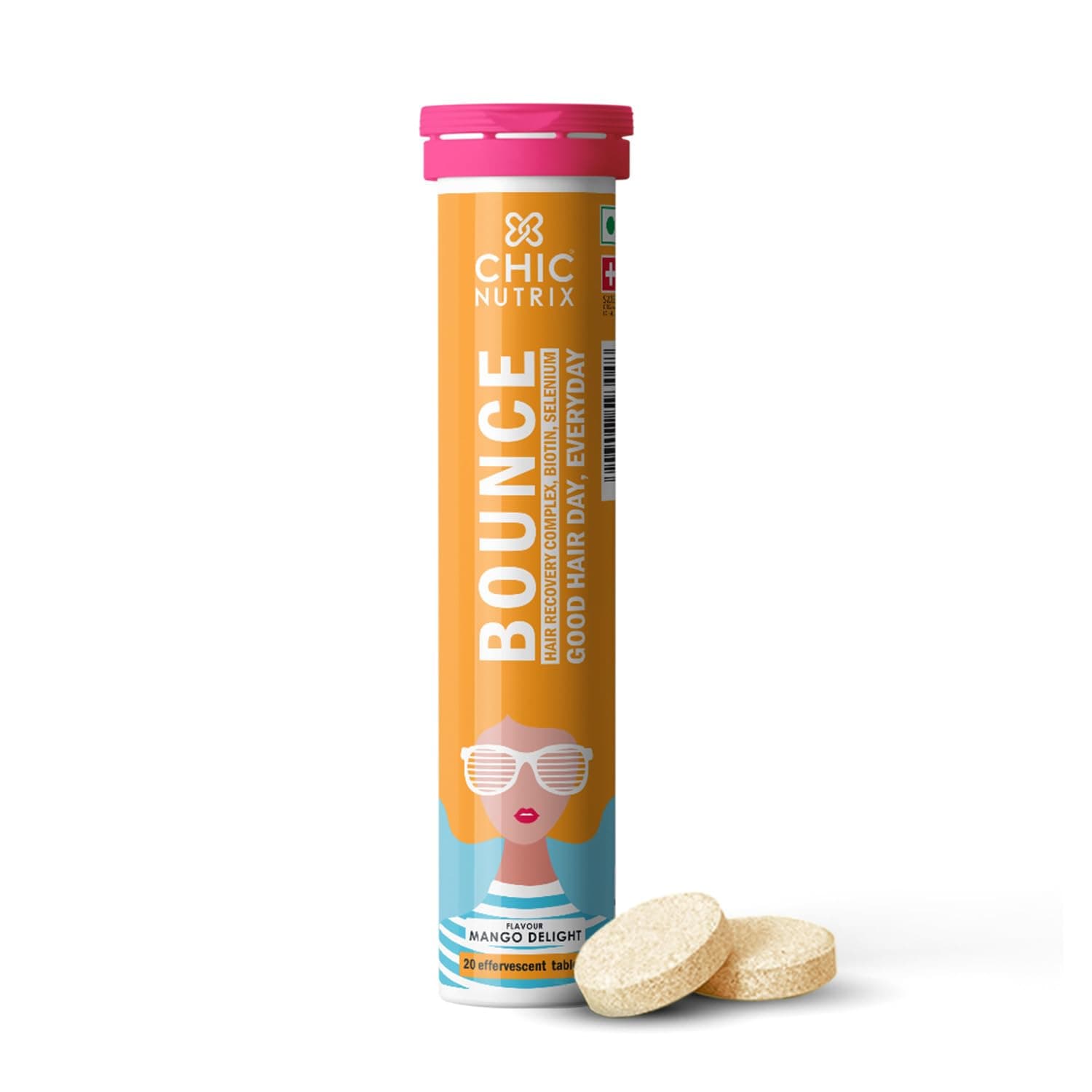 - Chicnutrix Bounce | 20 Mango Flavoured Effervescent Tablet | Biotin with Selenium and Amino Acids - Hair Fall & Hair Growth Management – Thick Hair - Frizz-Free Hair- Hair Fall Control Supplement