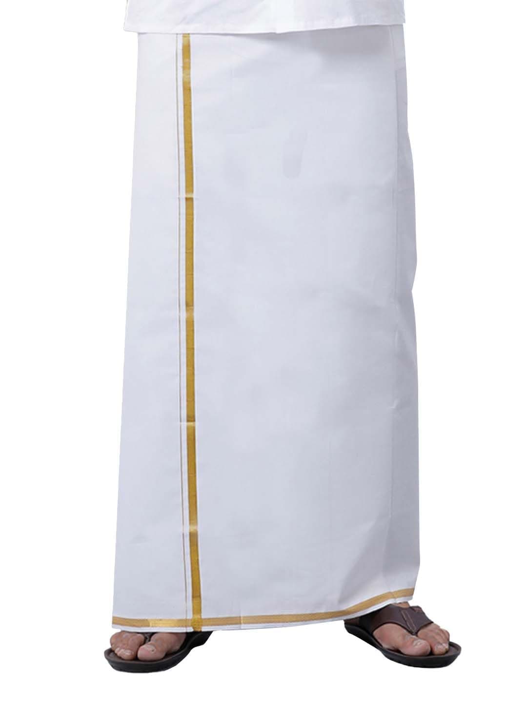 Men Layer White Dhoti With Gold Jari Border For Men|Ideal For Every Occasion