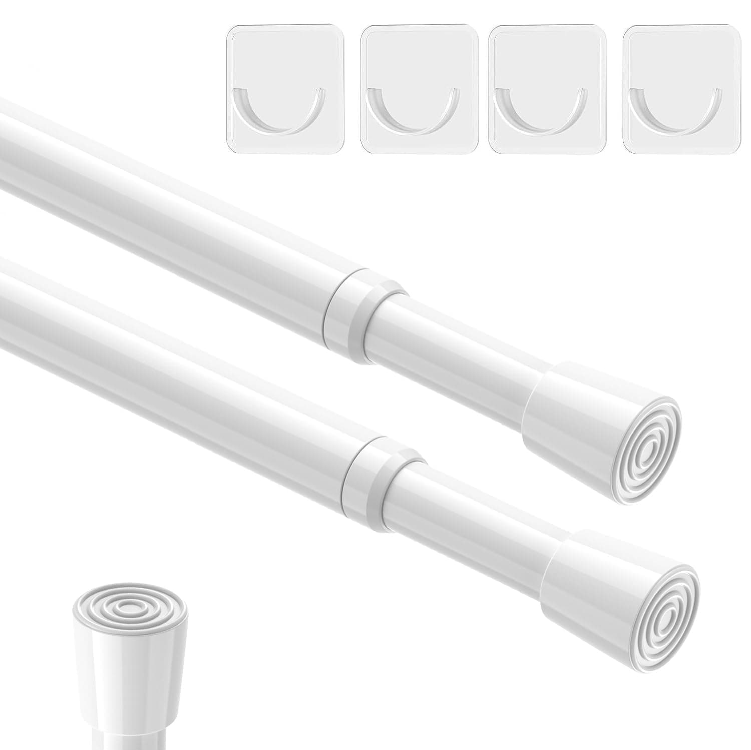 AIZESI Pack of 2 curtain rails, no drilling, 68 to 100 cm, clamping rod for curtains, curtain rod, clamping rod, adjustable, white telescopic rod, curtain rod, no drilling required, for windows, doors