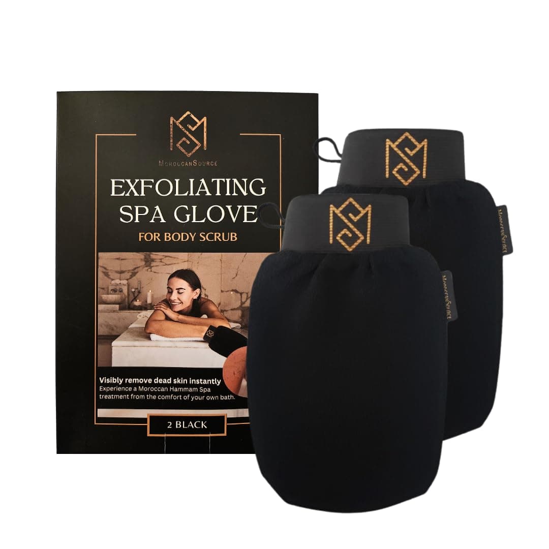 MS Exfoliating Bath Glove for Body Scrub (Kessa mitt) - for Dead Skin Scrubbing and Deep Pore Cleansing - Gentle Viscose Fiber - by MoroccanSource (Pack of 2)