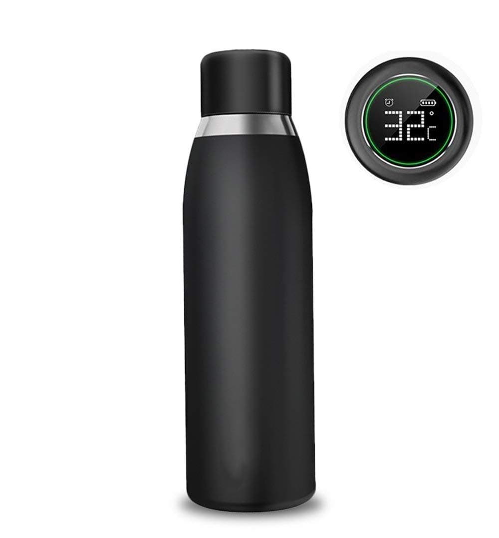 Smart Intelligent Water Bottles Automatic Reminder and Temperature Display 500ML Steel Vacuum Cup, (Black)