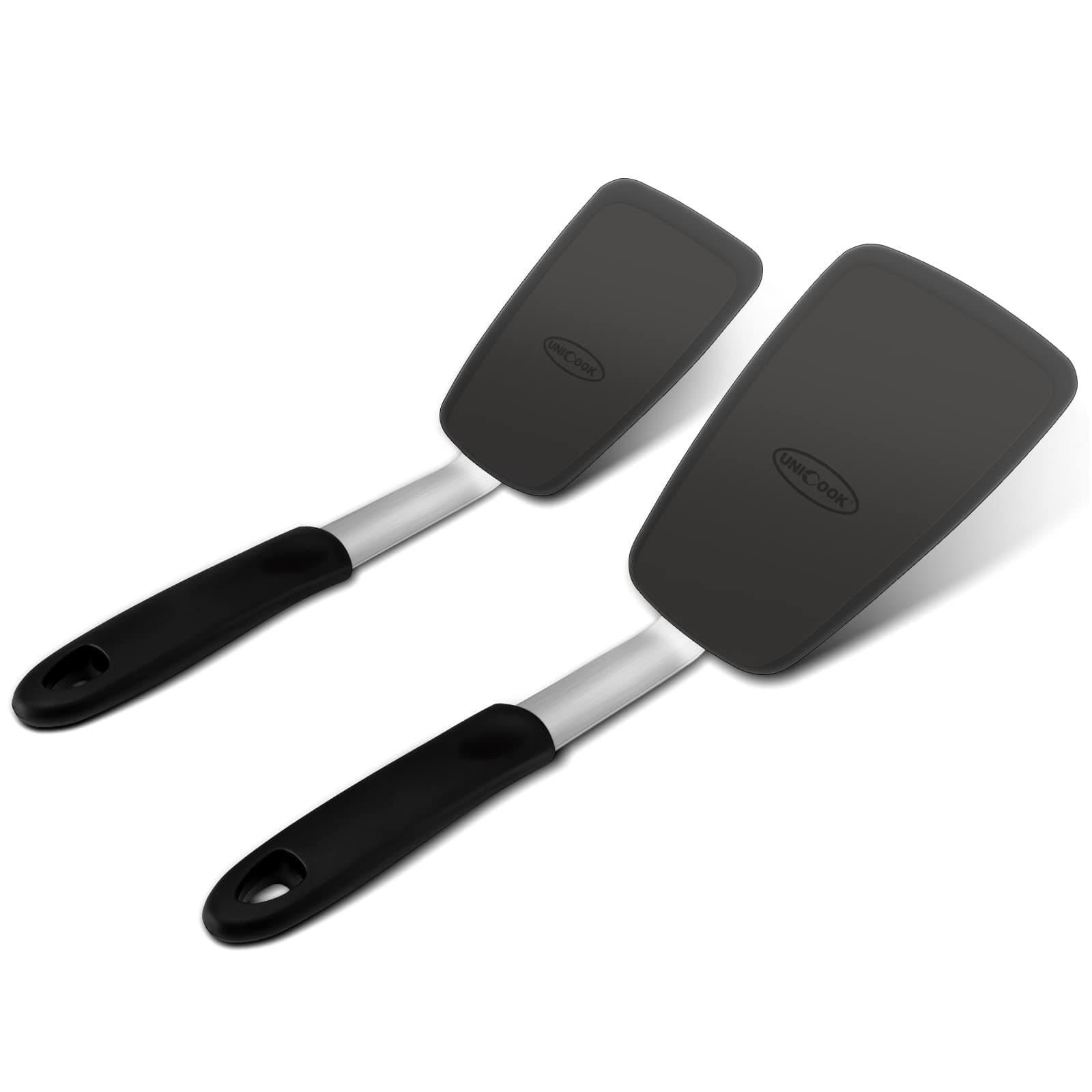 Unicook Flexible Silicone Spatula 2 Pack, Kitchen Utensils Set, Silicone Cooking Utensils Set, 600°F Heat Resistant Kitchen Turner Nonstick Spatula, Ideal for Flipping Eggs, Pancake, Burgers