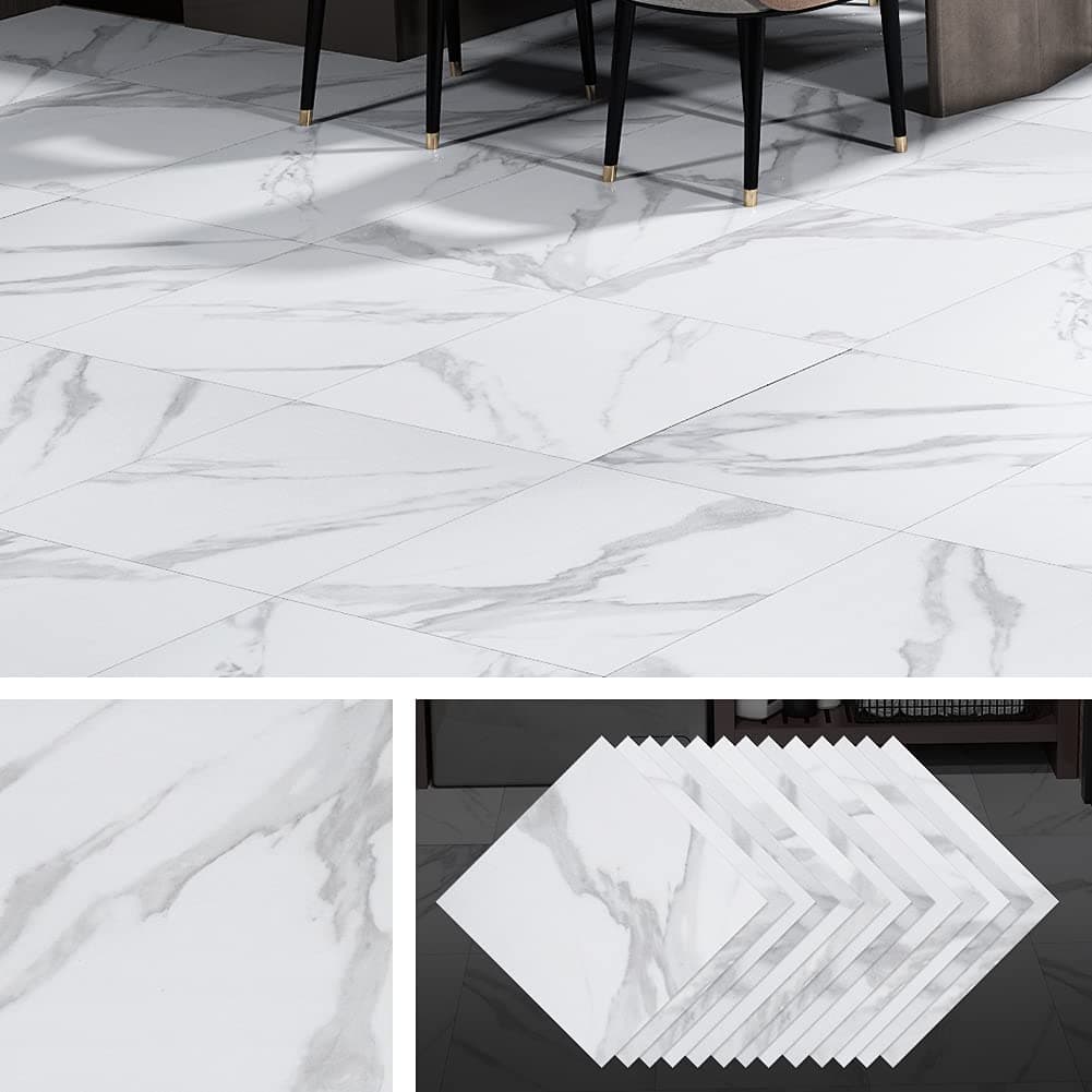 Livelynine 16-Pack Grey White Vinyl Flooring Tiles Peel and Stick Waterproof Stick On Floor Tiles for Bathroom Living Room Kitchen Floor Stickers Sticky Laminate Flooring Linoleum Tiles 12X12 Inch