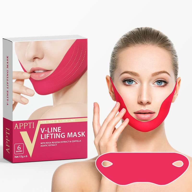 V Shaped Face Mask, V Line Lifting Mask For Firming Skin Red 6 Pcs