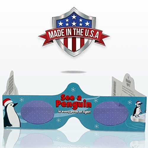 3D Christmas Glasses - 5 Pack - See PENGUINS! Turn Holiday Lights Into Magical Images For A Fun Christmas Experience. Our Holographic Glasses Are Perfect For Entertaining Family, Friends & Colleague