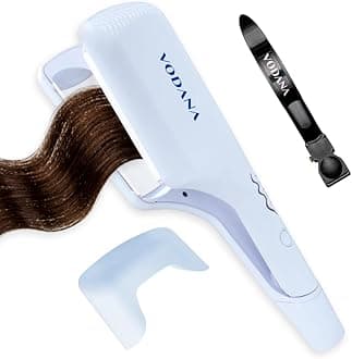 VODANA Professional Triple Flow Ceramic Hair Waver, Easy Beach Wave, Embedded, Light Double Barrel Wave Iron for Wide Deep Waves (1.6 inch, Creamy Blue)