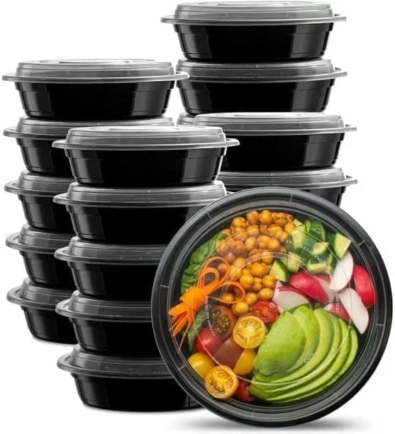 AMD Nexus (50 Pack, 16oz) Round Plastic Meal Prep Containers- Reusable BPA Free Food Containers with Airtight Lids - Microwavable, Freezer and Dishwasher Safe