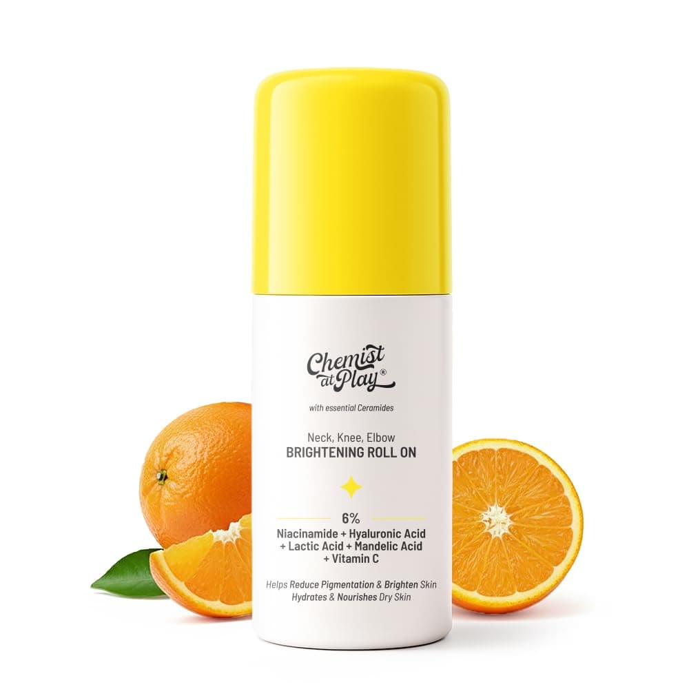 Brightening Roll On For Neck, Knee & Elbow With 6% Vitamin C+ Hyaluronic Acid, AHAs, Niacinamide, & Ceramides | Helps Reduction in Pigmentation & Hydrates Dry Skin | 40ml