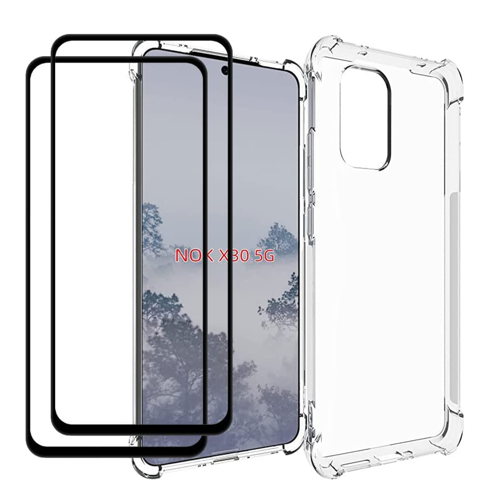 [1+2] Case for Nokia X30 5G Case Cover, with Screen Protector (2Pcs), Clear Four Corners Anti-Falling Shockproof Anti-scratch Soft TPU Phone Protective Cover for Nokia X30 5G (Clear)