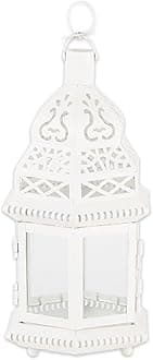 Zingz & Thingz Moroccan Style Candle Lantern Holder, Decorative Light Home Decor, Indoor & Outdoor, 13" Tall, White