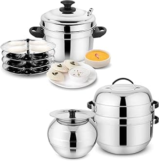 Prabha 4 Plate Idli Makers & Thermal Rice Cooker 1.5 kg | Fast Heat Cook N Serve Delight Cooker Stainless Steel Rice & Noodles Cookers | Steamer idly Maker Cookware Serving Pot Choodarapetty Pot & Rubber Gasket