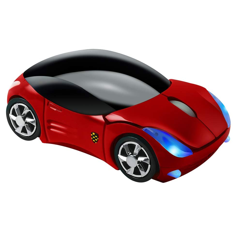 Usbkingdom 2.4GHz Wireless Mouse Cool 3D Sport Car Shape Ergonomic Optical Mice with USB Receiver for PC Laptop Computer Women Small Hands (Red)