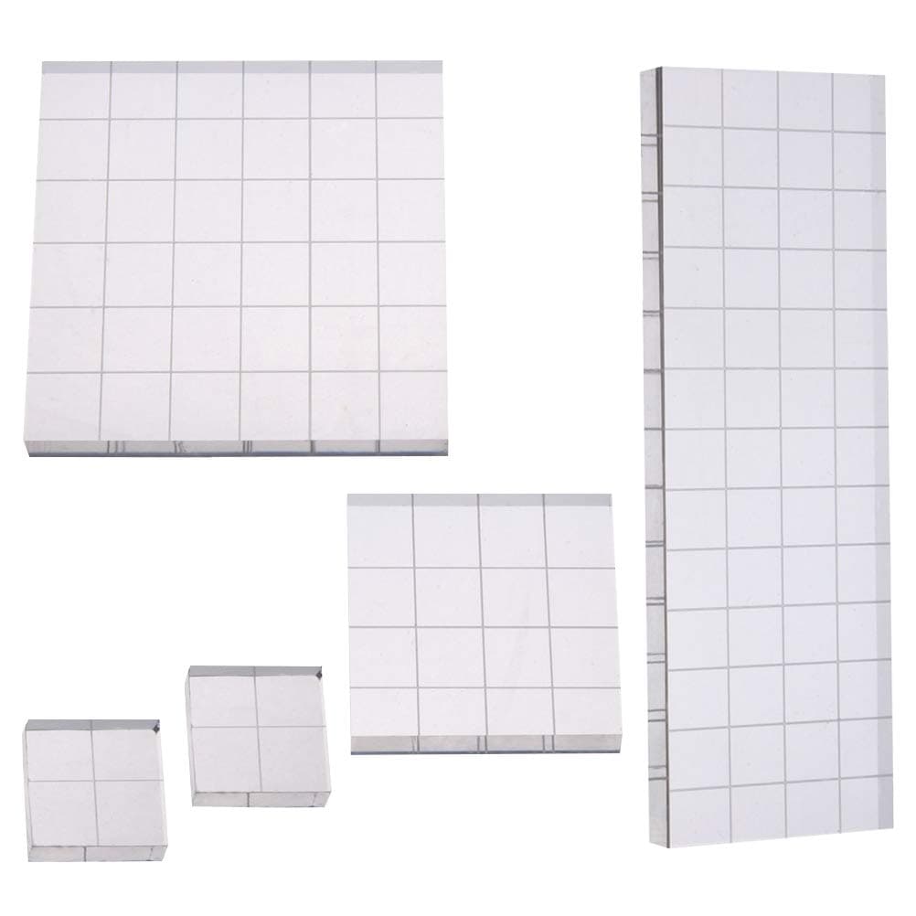 5 Pcs Acrylic Blocks with Grid Lines, Cooyeah Acrylic Clear Stamping Blocks Set for Scrapbooking Crafts Making, 4 Sizes