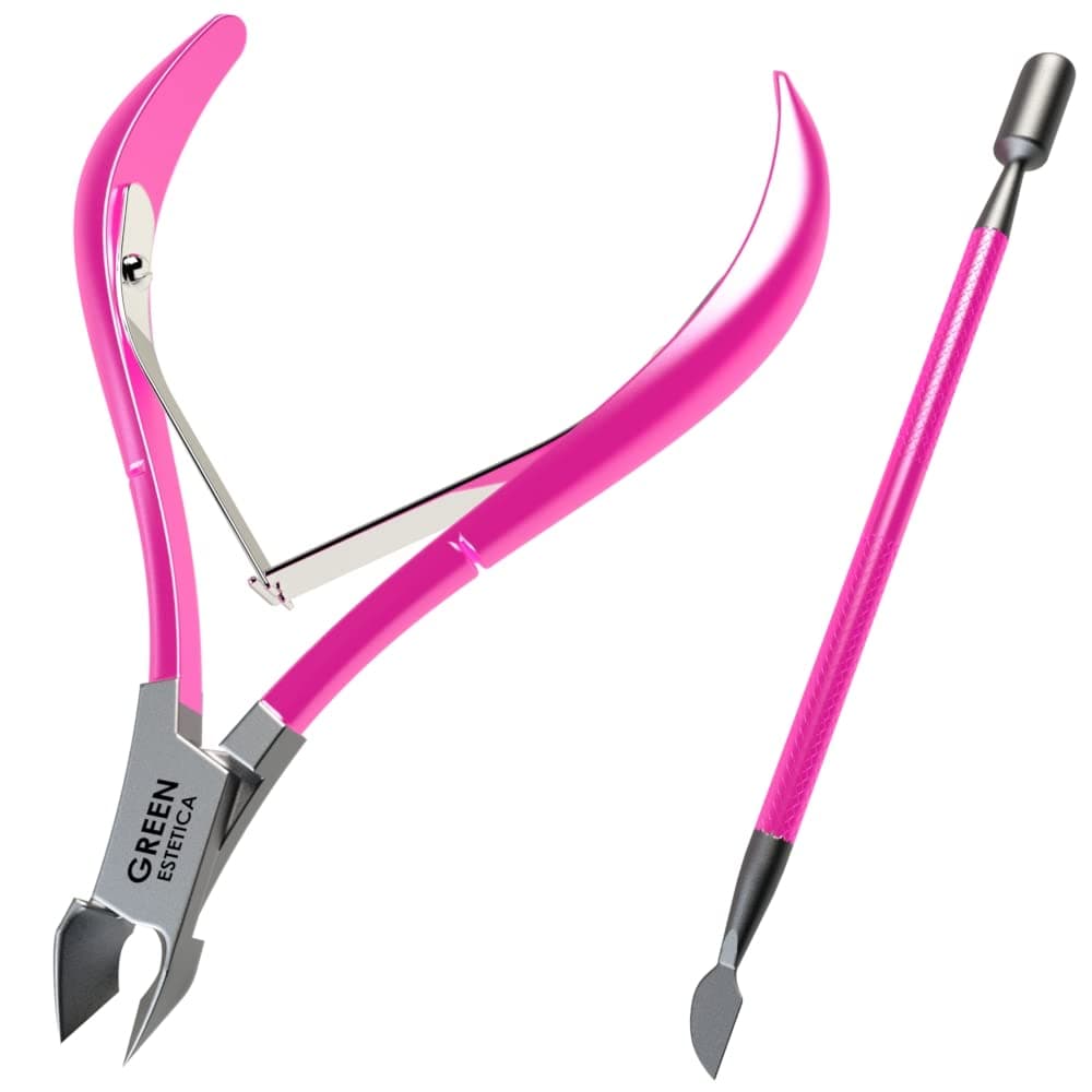 Cuticle Trimmer Professional Stainless Steel Cuticle Cutter Cuticle Remover with Sharp Blades and Double Spring Cuticle Nippers and Clippers for Nail Care – Pedicure Manicure Nail Tools (Pink)