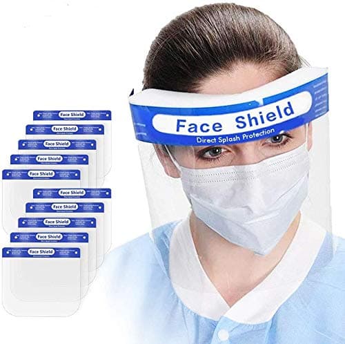 100Pcs Value Pack Premium Face Shield with Protective Clear Film To Protect Eyes and Face Full Face Shield With Elastic Band and Comfort Sponge Dental Face Shield For Adults