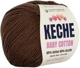 Cotton Yarn, 60% Cotton 40% Acrylic Yarn, Soft Cotton Yarn for Crochet and Knitting, Amigurumi Yarn 1 Skein/Ball 1.76 Oz (50g) / 180 Yrds (165m) - Brown