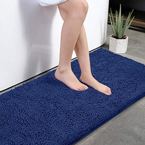 KMAT Bath Mat Rug Nonslip Plush Chenille Bathroom mat Quick Absorbent 28" x 47" Blue Large Bath Rug for Bathroom Floor Tub Shower Bedroom Living Room,Machine Washable