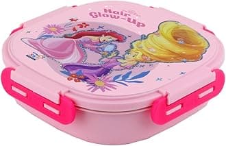 SKi Homeware Baker Insulated 3 Grid Bento Lunch Box With Stainless Steel Inner And A Steel Spoon-Princess, 450Ml