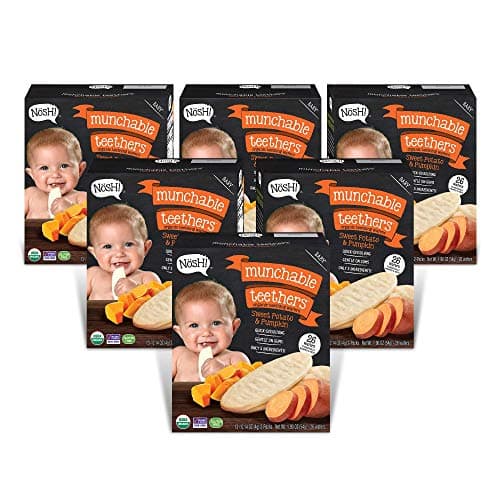Nosh Baby Munchable Teethers Organic Rice Teething Wafers, 26 Piece, Sweet Potato & Pumpkin (Pack of 6)
