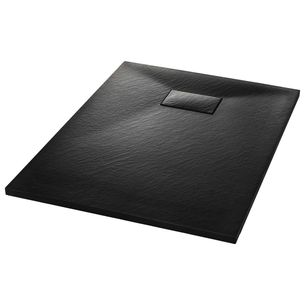 vidaXL Shower Base Tray in Sleek Black, Low-Profile Design, SMC Material, Scratch/Stain, with Slate Stone Surface, Easy Clean - Dimensions: 100 x 70 cm