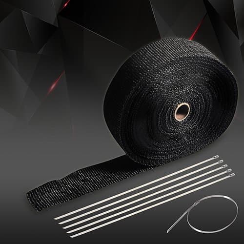 Exhaust Heat Wrap Hug Flight® 50 Ft(L)*2 in(W)*0.06In(T) Roll Black Racing Fiberglass Exhaust Header Pipe Wrap Tape Heat Shield Sleeve for Motorcycle with Stainless Steel Zip Ties