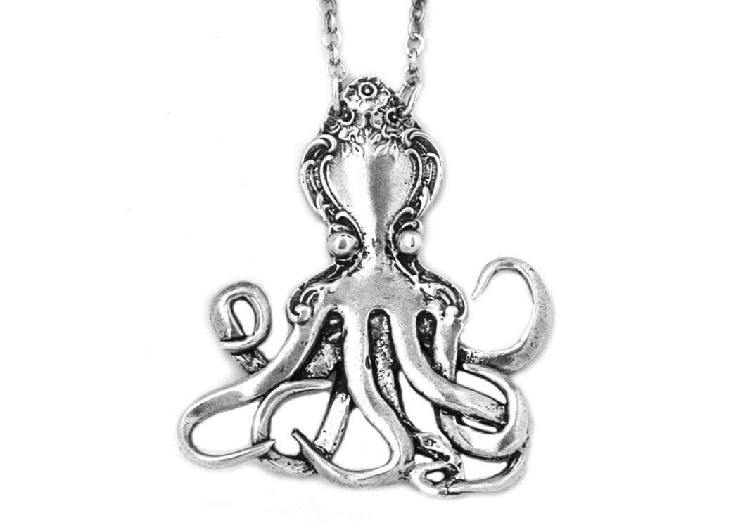 Octopus Pendant Necklace, Sterling Silver, 30" Chain