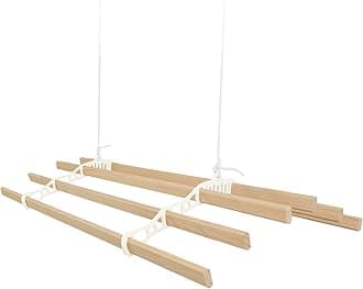 Clothes Airer Ceiling Pulley 6 Lath 2m Ivory Maid Traditional Mounted Clothing Dryer Victorian Clothes Horse Laundry Drying Rack Extendable Cast Iron Varnished Pine Kitchen Utility FREE Fixing Kit