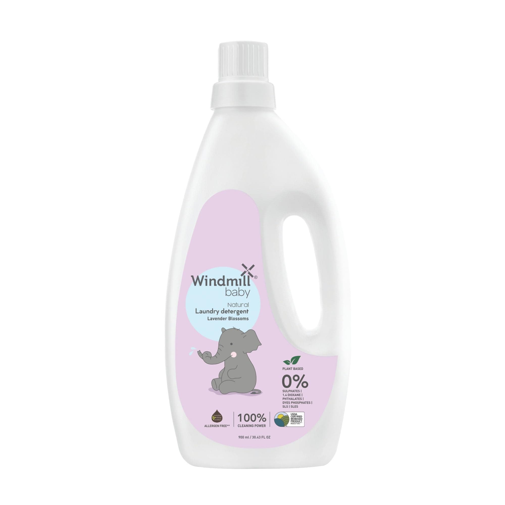 Windmill baby Hypoallergenic Baby Laundry Detergent, USDA Certified, Natural Plant Based, Deep Cleaning with Bio-Enzymes, Lavender Blossoms - 900ml