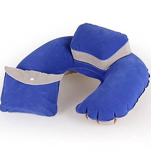 Inflatable Travel Pillow Air Cushion Neck Rest U-Shape Compact Plane Flight (Blue)