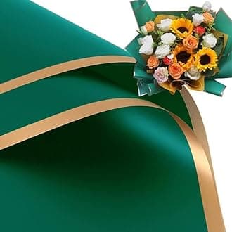 Just Flowers Waterproof Floral Wrapping Paper, Gift Wrapping Paper Roll Sheet, Florist Bouquet Supplies (Vintage Green, Pack of 10)