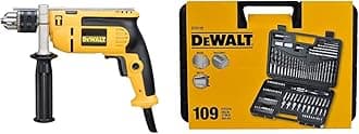 Dewalt DEWD024K DWD024KS 230 Volt Percussion Drill 13 mm with Kitbox, 701 W, Yellow/Black & DT0109 Screwdriver and Drillbit Set (109 Pieces)