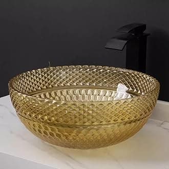 InArt Glass Wash Basin/Glossy Finish/Bathroom Sink/Vessel Sink/Table Top Wash Basin/Wash Basin For Bathroom Bowl For Bathroom/Washroom 340x340x175 mm Golden