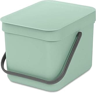 Brabantia Sort & Go Kitchen Countertop Food Scraps Compost Bin | XS / 1.6 Gal / 6L | Jade Green | Removable Stay-Open Lid, Carry Handle, Easy-Clean Recycling Box | Wall-Mounting Bracket Included
