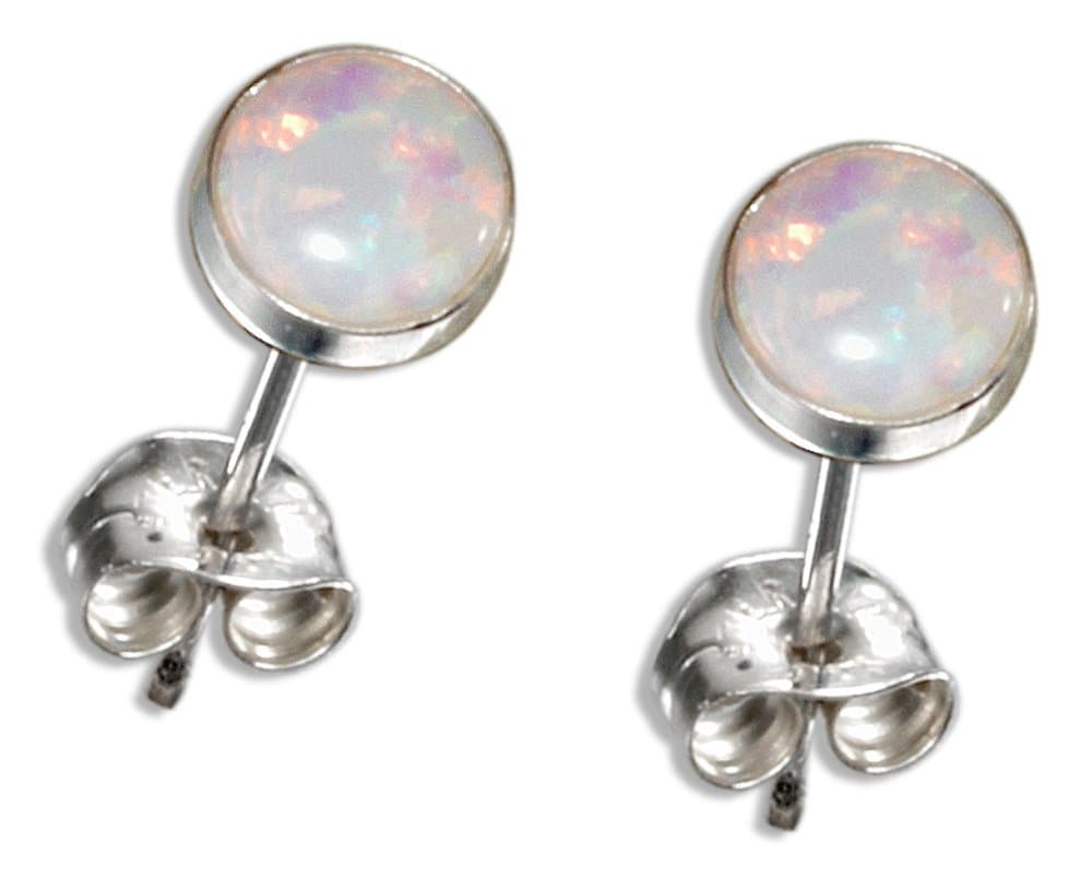 Sterling Silver 925 5mm Round Synthetic White Opal Post Earrings