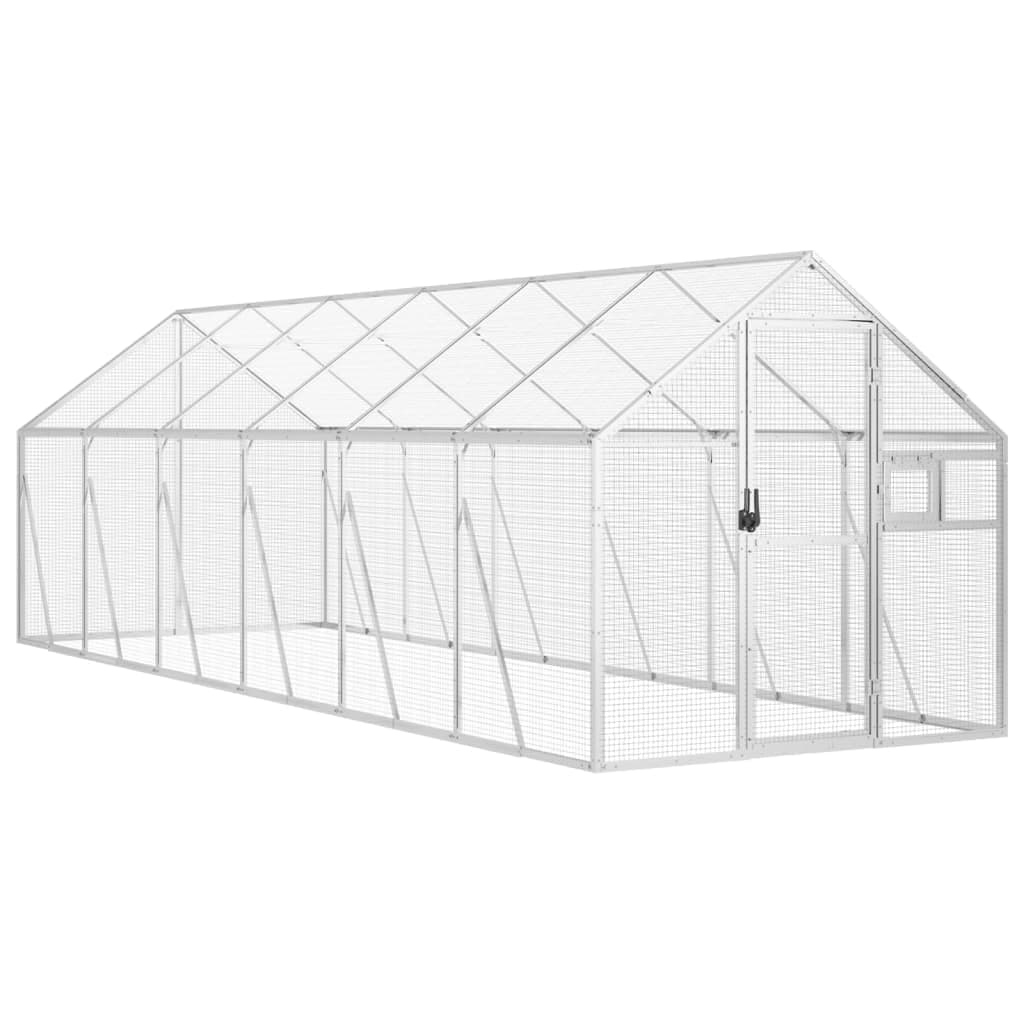 "vidaXL Large Bird Aviary - Aluminium and Silver Parrot Cage with Lockable Door and Window, Suitable for Small Animals, 1.79x6x1.85 meters"