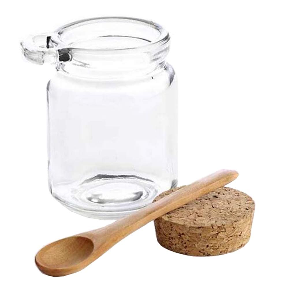 8oz 250ML Reusable Thick Clear Glass Storage Jar with Cork Stopper and Wooden Spoon For Keeps Food Dry Fresh for Home Kitchen Bathroom Cosmetics Gifts Travel