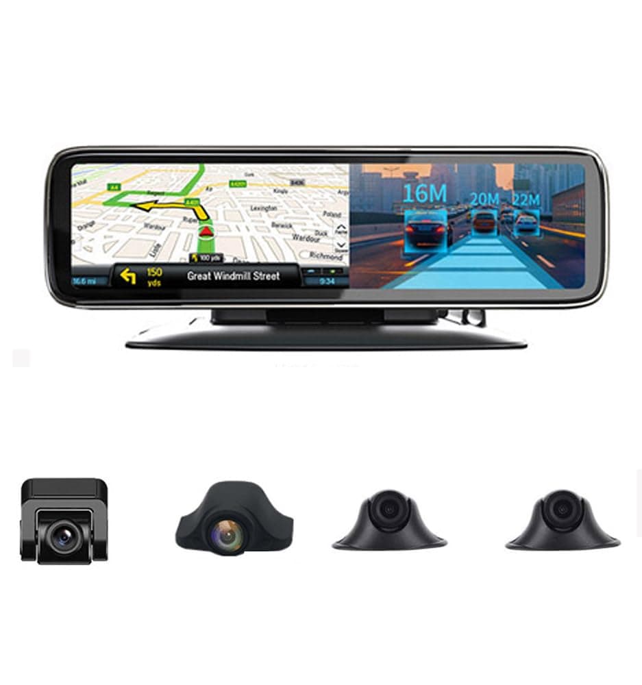 SZKJ T88P 360°Panoramic 12 inch Full Screen 4G Touch IPS Special Car Dash Cam Rear View Reversing Mirror with GPS Bluetooth WiFi Remote Monitoring Android 8.1 FHD 1080P 4CH Cameras Lens