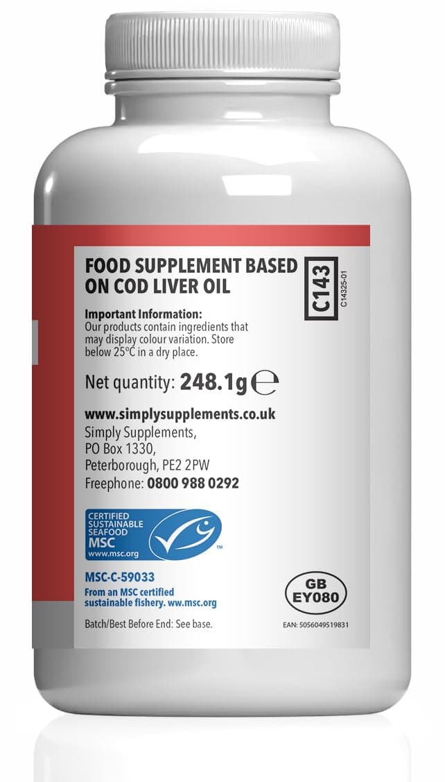 Pure Cod Liver Oil 1000mg | Supports Heart, Brain, Vision & Immune Health | 240mg of EPA & 270mg of DHA per Serving | 180 Capsules | Made in The UK | Made with MSC-Certified Sustainable Cod Liver Oil