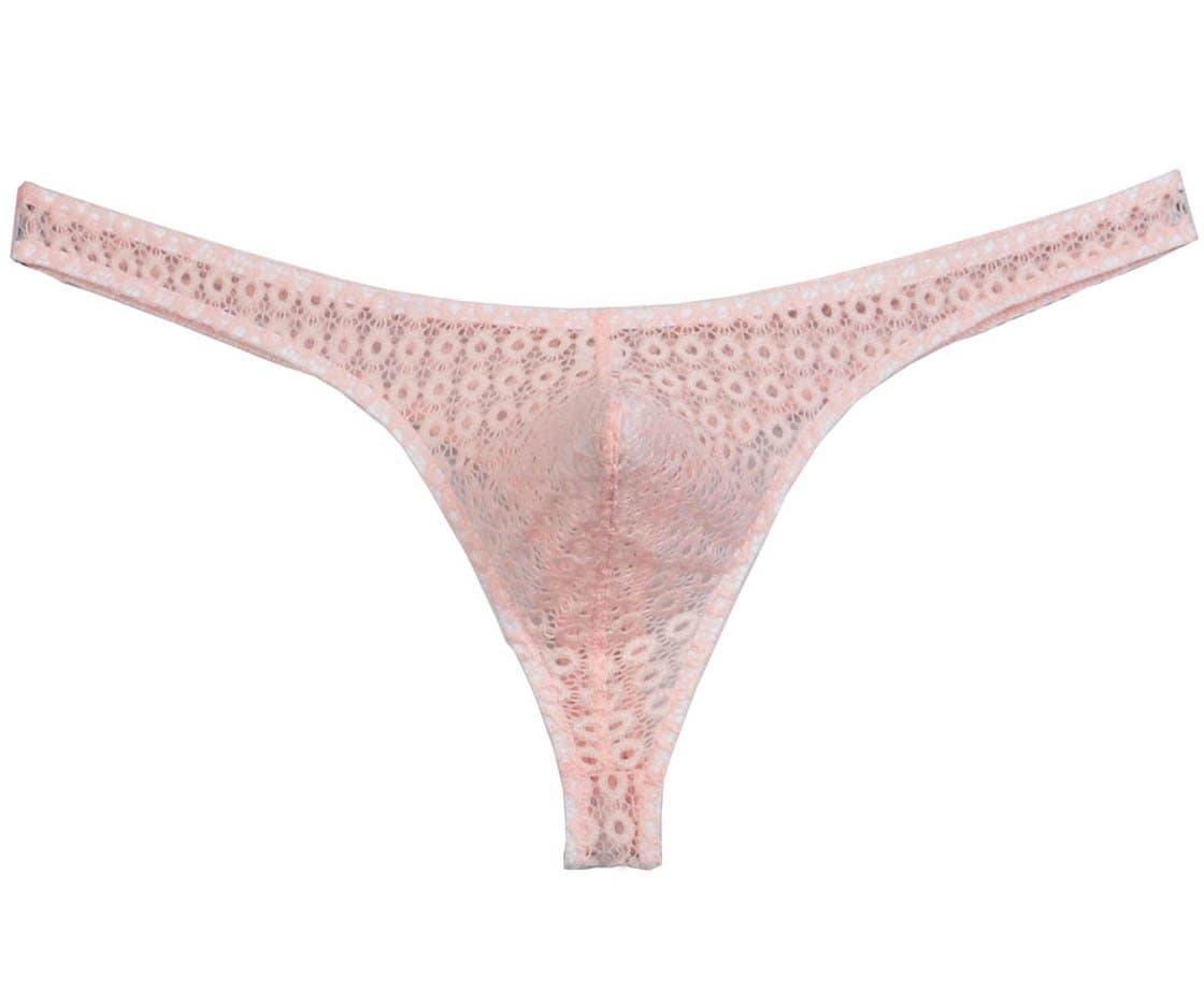 Men's Lace Thong Mini Bikini Pouch T-Back Solid Holes Jacquard Male Underwear G-String