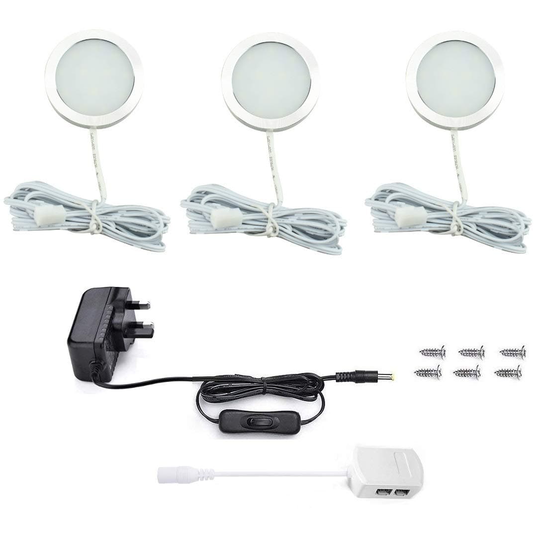 Under Cabinet Light Kit, LED Puck Lights, 7.5W, 750LM, Warm White, Display Cabinet Lighting, Disc Light for Kitchen, Closet, Counter, Cupboard, Shelf, Wardrobe and More, Set of 3