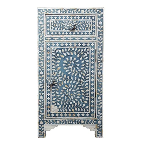 Mid Blue Mother of Pearl Bedside Cupboard