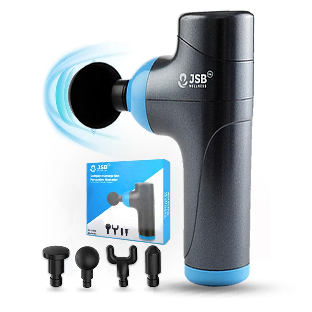 JSB Compact Massage Gun - Deep Tissue Massager - Full Body Pain Relief - With Attachments - Ideal For Men & Women For Neck, Shoulder, Back, Foot - Cordless Percussion Massager - 1 Yr Warranty - HF164