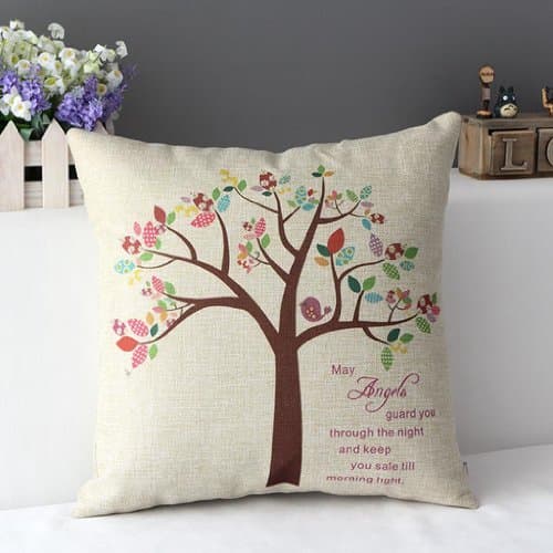 DuoLe Cotton Linen Square Decorative Cushion Cover Sofa Throw Pillowcase 18" x 18", Life Tree by DuoLe