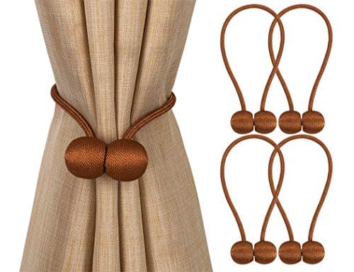 Home Queen Window Curtain Tiebacks Clips VS Strong Magnetic Tie Band Home Office Decorative Drapes Weave Holdbacks Holders, Classic European Style, Set of 4, Brown
