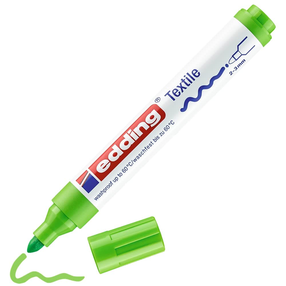 edding 4500 textile marker - light green - 1 pen - round nib 2-3 mm - permanent fabric markers for drawing on textiles, wash-resistant up to 60 °C - marker pens for fabric lettering