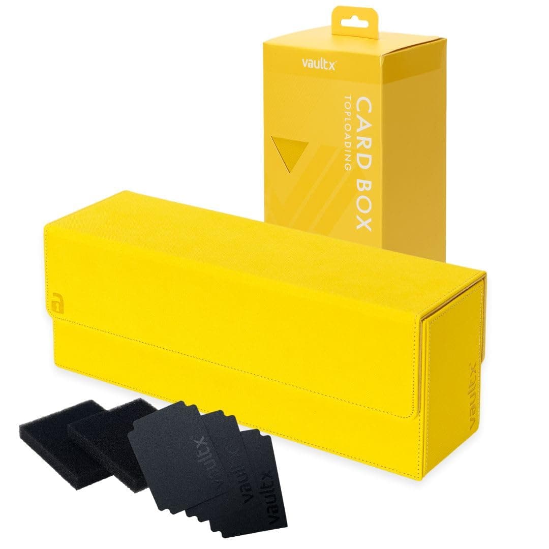 Trading Card Storage Box, Premium Exo-Tec Material, Detachable Magnetic Lid, Dividers & Foam Fillers, Deck Boxes, Toploaders, Sleeved Cards, for Collectible Games, Sports, TCG (Yellow)